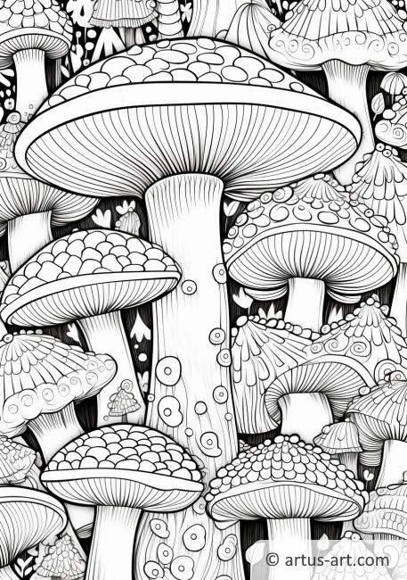 Page de coloriage de motifs de champignons